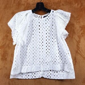 ISABEL MARANT Top Womens Size 38 White Eyelet Sheer Tiered Ruffle Sleeve VLADY
